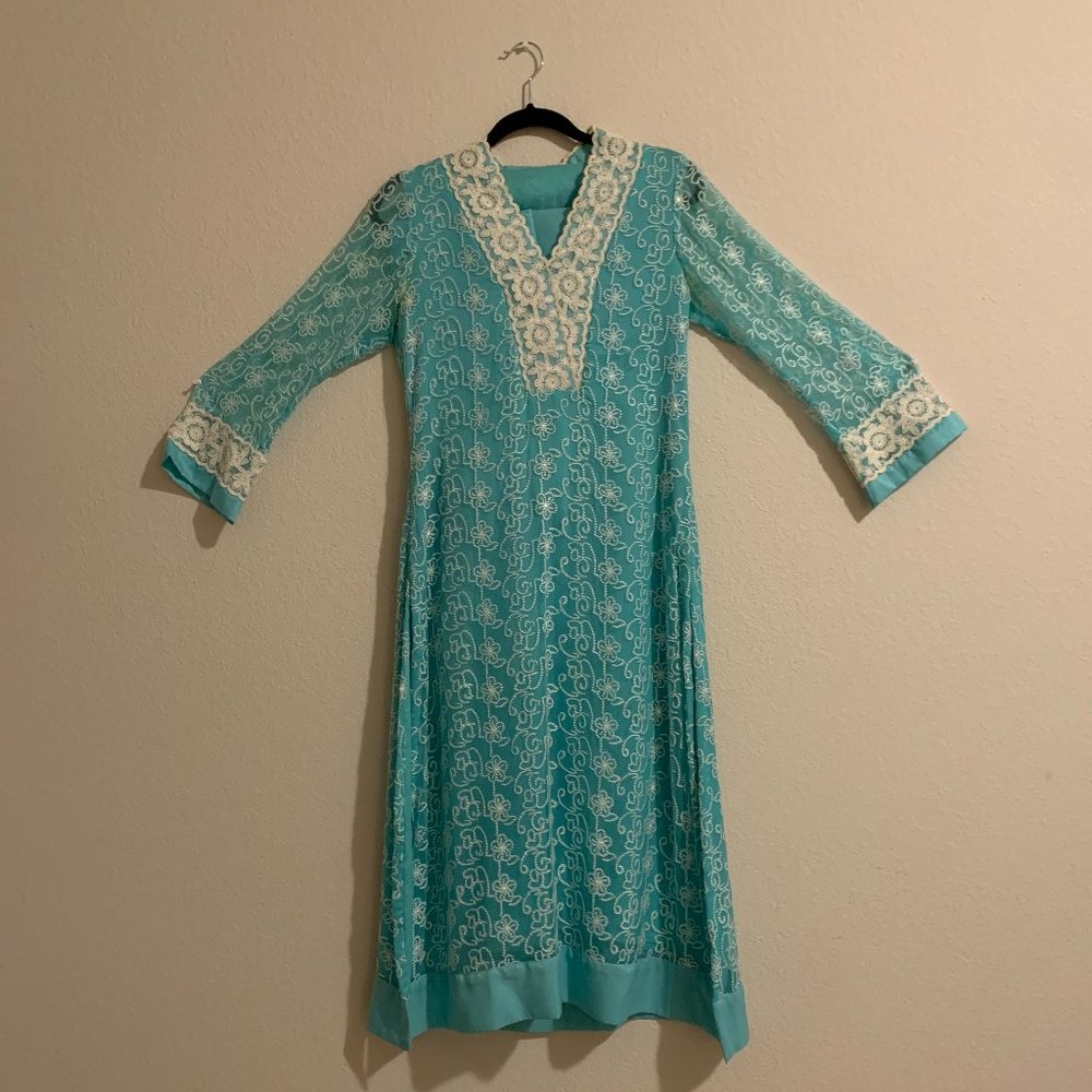 Blue Embroidery Kurta Top and Pants.